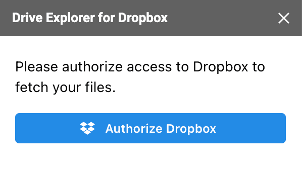 authorize access to dropbox in drive explorer for dropbox