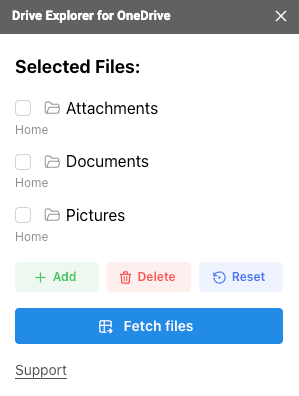 selected folder/file list drive explorer for onedrive