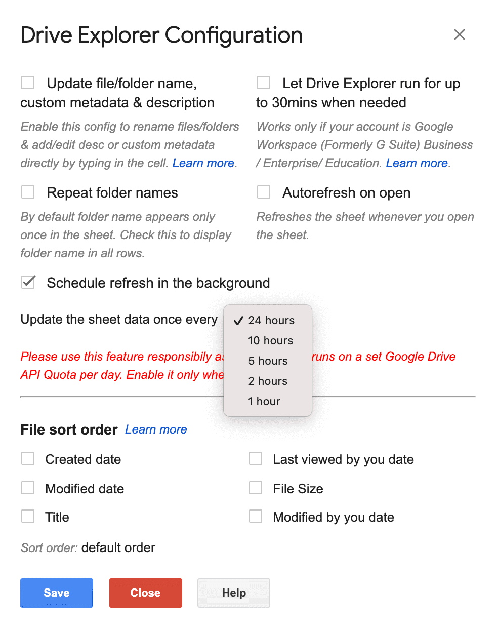 Configuring scheduled auto refresh in Drive Explorer