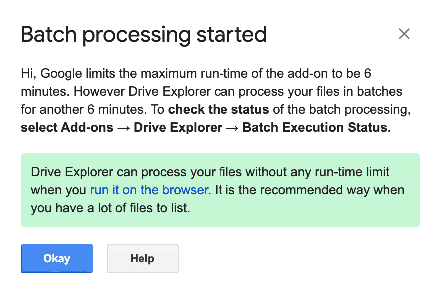 drive explorer batch process in google sheet
