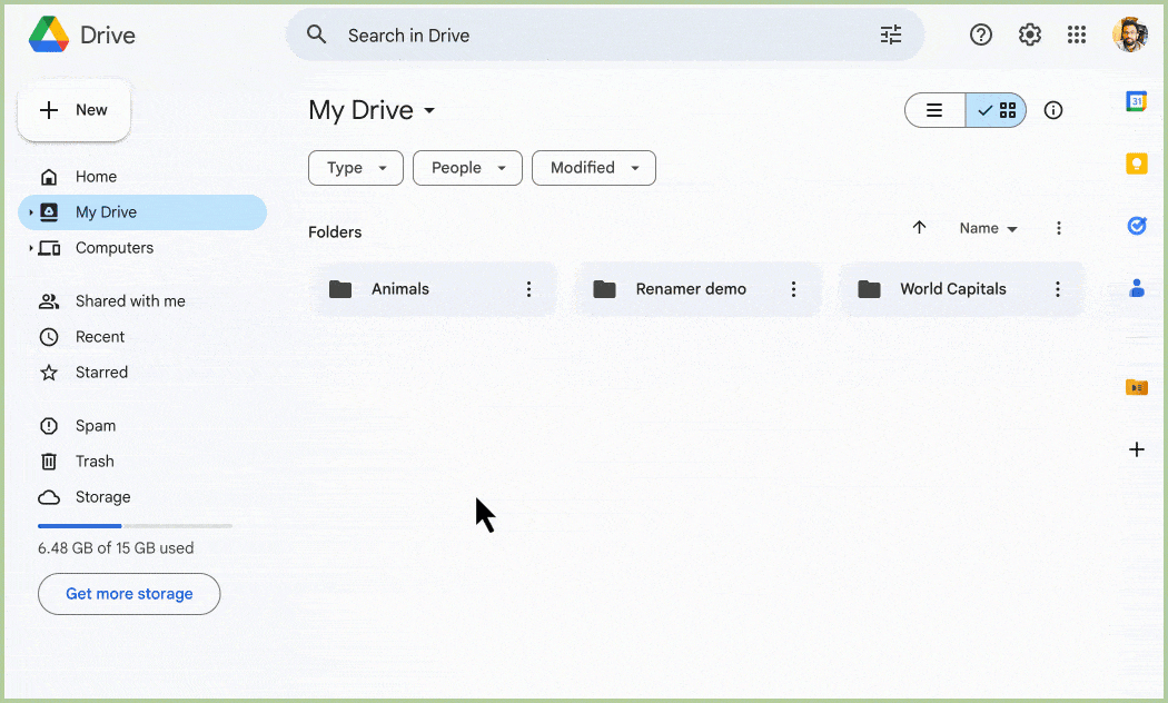 drive explorer fetching folder size in google drive side panel