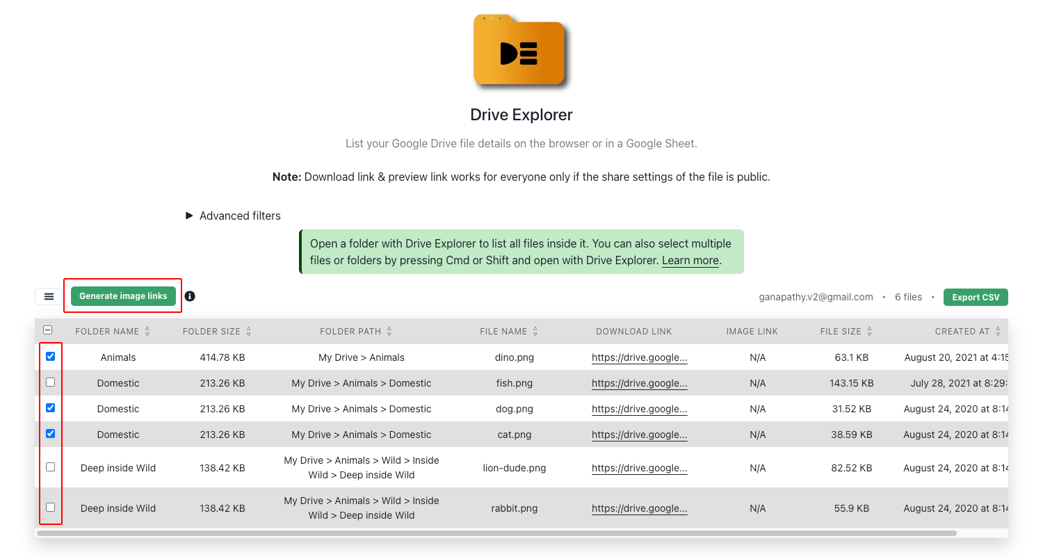 generating image links with drive explorer