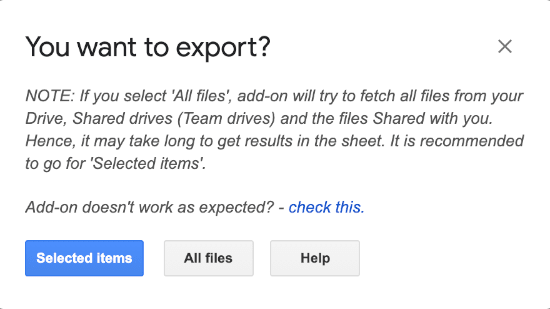 drive explorer start export dialog